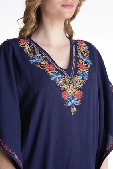 Kısa Kol Şile Bezi Tibet Uzun Yazlık Otantik Elbise Mor Mor - Resim 3