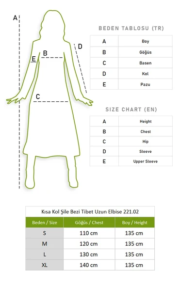 Kısa Kol Şile Bezi Tibet Uzun Yazlık Otantik Elbise Siyah Syh - Resim 7