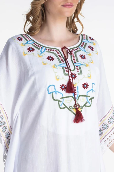 Kısa Kol Şile Bezi Gülseren Uzun Yazlık Otantik Elbise Beyaz Byz L/XL Beyaz - Resim 3