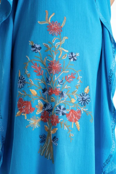 Kısa Kol Şile Bezi Tibet Uzun Yazlık Otantik Elbise Turkuaz Trkz - Resim 4