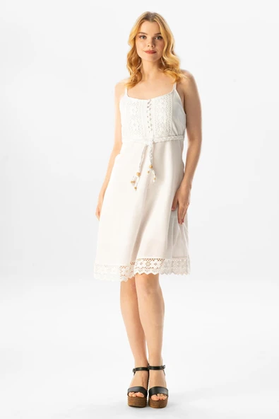 Askılı Şile Bezi Eda Kısa Yazlık Elbise Beyaz Byz XL Beyaz ürün görseli