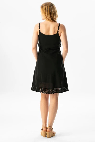 Askılı Şile Bezi Eda Kısa Yazlık Elbise Siyah Syh - Resim 2