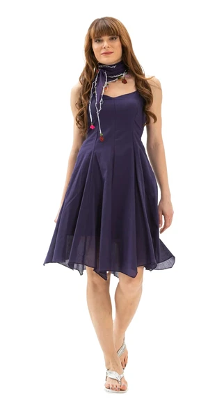 Kolsuz Vual Emel Kısa Yazlık Elbise Mor Mor - Resim 8