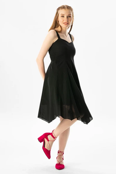 Kolsuz Vual Emel Kısa Yazlık Elbise Siyah Syh XL Siyah - Resim 5