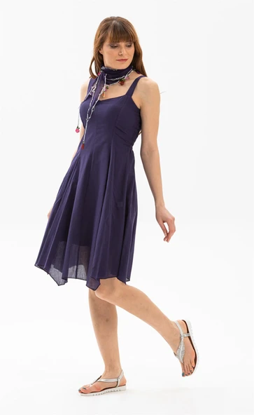 Kolsuz Vual Emel Kısa Yazlık Elbise Mor Mor - Resim 3