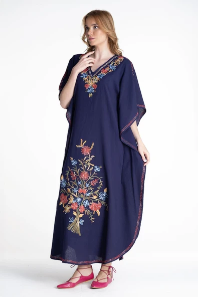 Kısa Kol Şile Bezi Tibet Uzun Yazlık Otantik Elbise Mor Mor - Resim 6