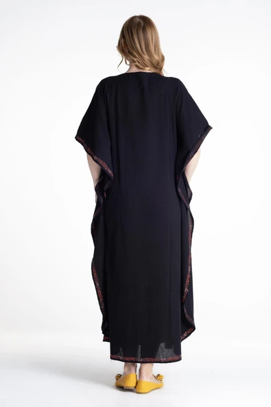 Kısa Kol Şile Bezi Tibet Uzun Yazlık Otantik Elbise Siyah Syh - Resim 2