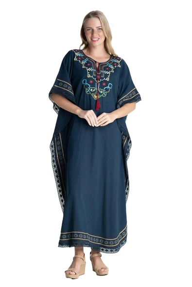 Kısa Kol Şile Bezi Gülseren Uzun Yazlık Otantik Elbise Petrol Ptrl - Resim 8