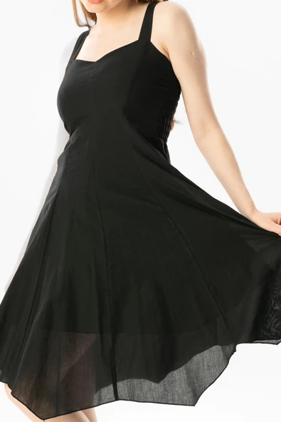 Kolsuz Vual Emel Kısa Yazlık Elbise Siyah Syh S Siyah - Resim 3