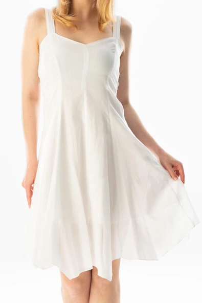 Kolsuz Vual Emel Kısa Yazlık Elbise Beyaz Byz - Resim 3