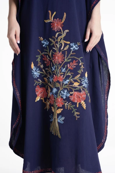 Kısa Kol Şile Bezi Tibet Uzun Yazlık Otantik Elbise Mor Mor M Mor - Resim 4