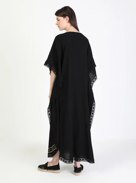 Kısa Kol Şile Bezi Gülseren Uzun Yazlık Otantik Elbise Siyah Syh - Resim 10