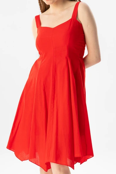 Kolsuz Vual Emel Kısa Yazlık Elbise Kırmızı Krmz L Kırmızı - Resim 3