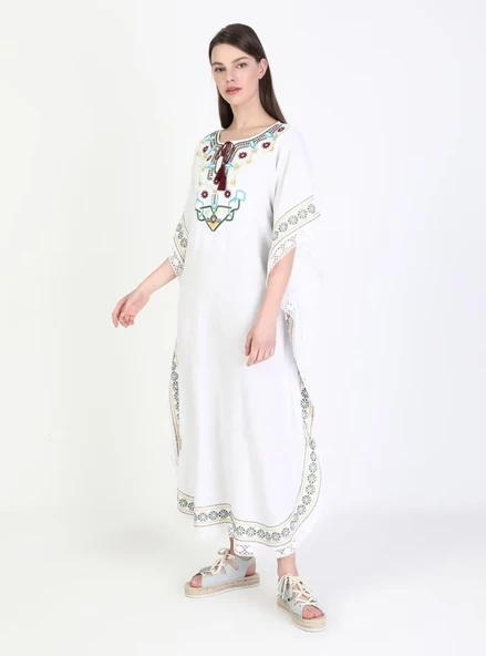 Kısa Kol Şile Bezi Gülseren Uzun Yazlık Otantik Elbise Beyaz Byz L/XL Beyaz - Resim 9