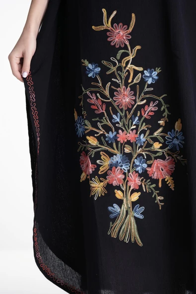 Kısa Kol Şile Bezi Tibet Uzun Yazlık Otantik Elbise Siyah Syh - Resim 4