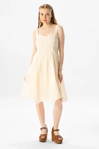 Kolsuz Vual Emel Kısa Yazlık Elbise Krem Krm XL Krem ürün görseli