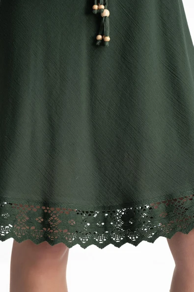 Askılı Şile Bezi Eda Kısa Yazlık Elbise Yeşil Ysl - Resim 4