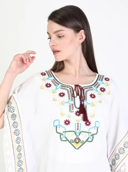 Kısa Kol Şile Bezi Gülseren Uzun Yazlık Otantik Elbise Beyaz Byz L/XL Beyaz - Resim 10