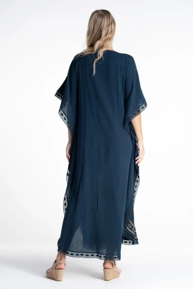 Kısa Kol Şile Bezi Gülseren Uzun Yazlık Otantik Elbise Petrol Ptrl - Resim 2