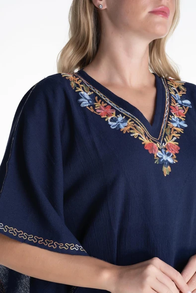 Kısa Kol Şile Bezi Tibet Uzun Yazlık Otantik Elbise Lacivert Lcvt L Lacivert - Resim 3