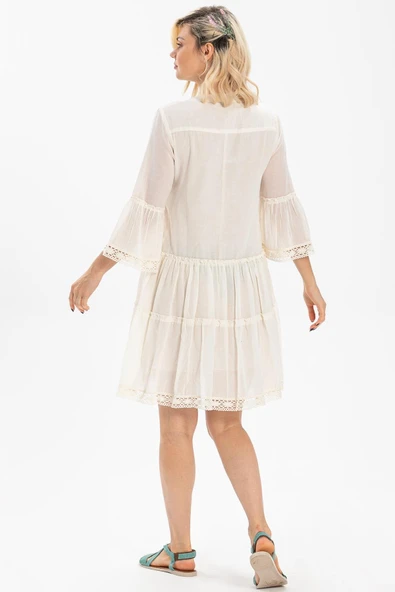 Şeyma Vual Kısa Yazlık Elbise Krem Krm L Krem - Resim 2