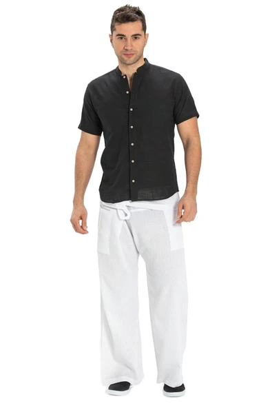 Kısa Kol Şantuklu Pamuk Bodrum Yazlık Erkek Gömlek Siyah 3003 2XL Siyah - Resim 6