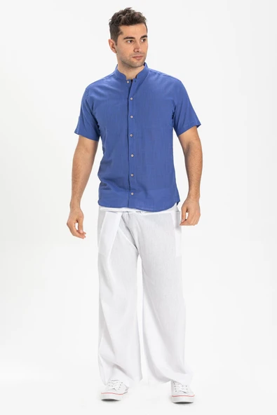 Kısa Kol Şantuklu Pamuk Bodrum Yazlık Erkek Gömlek Saks 3050 M Saks ürün görseli