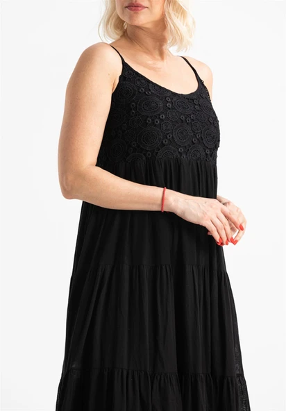 Askılı Şile Bezi Didem Uzun Yazlık Elbise Siyah Syh XL Siyah - 3