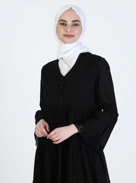 Uzun Kol Vual Şeyma Uzun Yazlık Elbise Siyah Syh XL Siyah - Resim 10