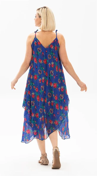 Askılı Vual Afrodit Midi Boy Yazlık Elbise Saks 6085 - Resim 2