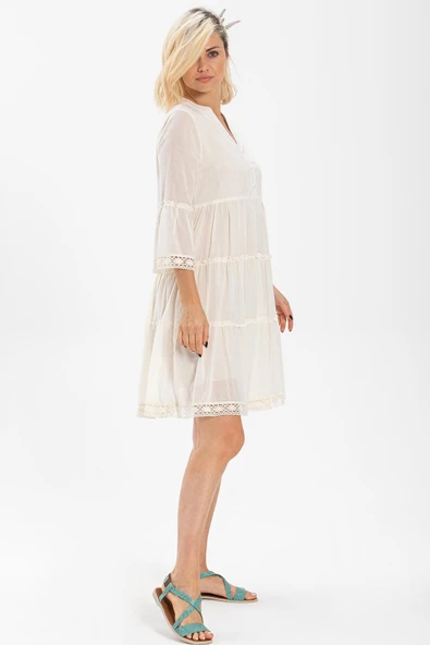 Şeyma Vual Kısa Yazlık Elbise Krem Krm L Krem - Resim 4