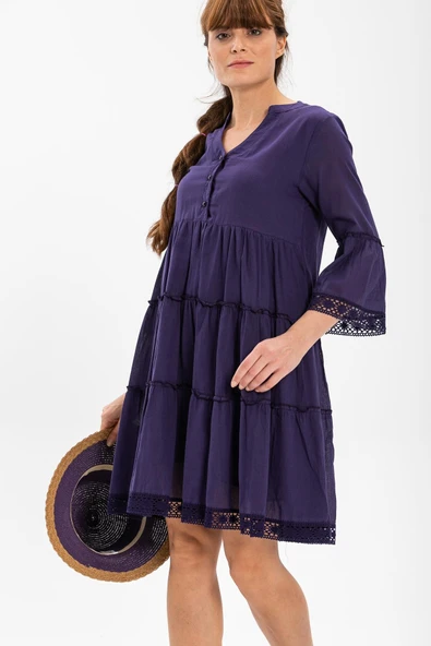 Şeyma Vual Kısa Yazlık Elbise Mor Mor - Resim 3
