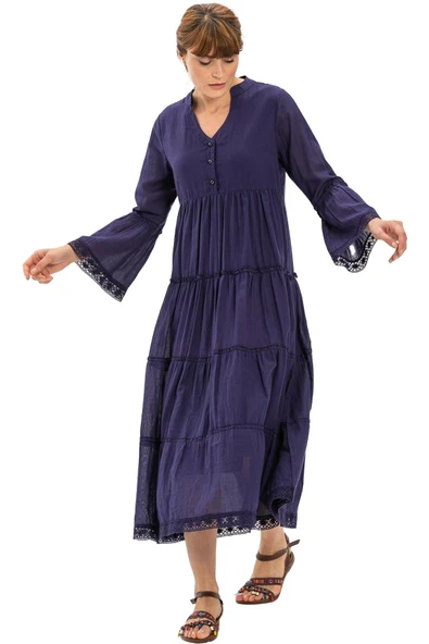 Uzun Kol Vual Şeyma Uzun Yazlık Elbise Mor Mor L Mor - Resim 6