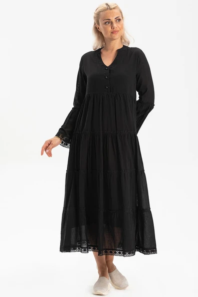 Uzun Kol Vual Şeyma Uzun Yazlık Elbise Siyah Syh M Siyah ürün görseli