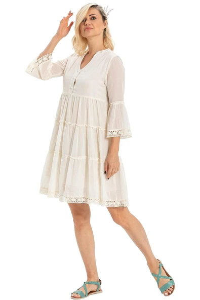 Şeyma Vual Kısa Yazlık Elbise Krem Krm L Krem - Resim 6