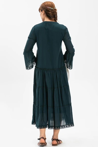 Uzun Kol Vual Şeyma Uzun Yazlık Elbise Petrol Ptrl L Petrol - Resim 2