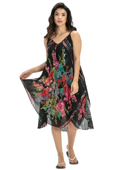 Askılı Vual Afrodit Midi Boy Yazlık Elbise Siyah-Beyaz 6063 - Resim 6