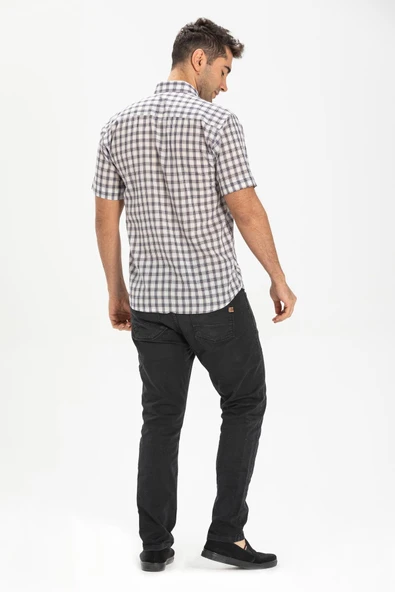 Kısa Kol Şile Bezi Tek Cepli Erkek Yazlık Gömlek Füme Ekose 3039 2XL Füme Ekose - Resim 2