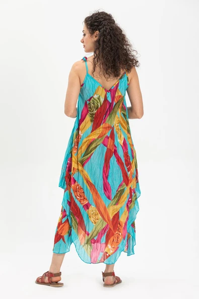 Askılı Vual Afrodit Midi Boy Yazlık Elbise Turkuaz 6149 - Resim 2