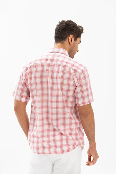Kısa Kol Şile Bezi Tek Cepli Erkek Yazlık Gömlek Pembe Ekose 3059 L Pembe Ekose - 2