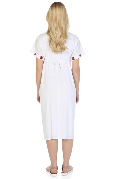 Kısa Kol Şile Bezi Büyük Beden Melek Midi Boy Yazlık Elbise Beyaz Byz 4XL Beyaz - Resim 2