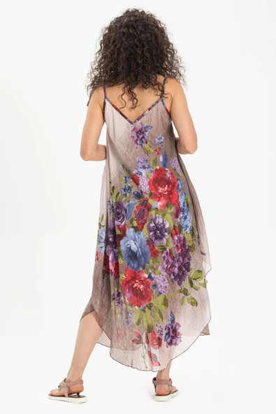 Askılı Vual Afrodit Midi Boy Yazlık Elbise Gri 6132 - Resim 2