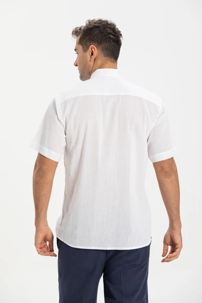 Kısa Kol Şile Bezi Hakim Yaka Tek Cepli Erkek Yazlık Gömlek Beyaz 3001 2XL Beyaz - Resim 2