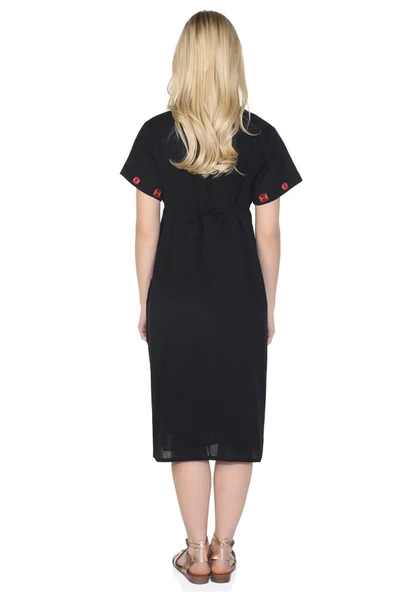 Kısa Kol Şile Bezi Büyük Beden Melek Midi Boy Yazlık Elbise Siyah Syh 4XL Siyah - Resim 2