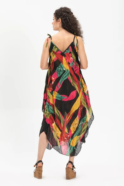 Askılı Vual Afrodit Midi Boy Yazlık Elbise Siyah 6125 - Resim 2