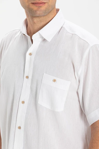 Kısa Kol Şile Bezi Tek Cepli Erkek Yazlık Gömlek Beyaz 3001 XL Beyaz - Resim 3