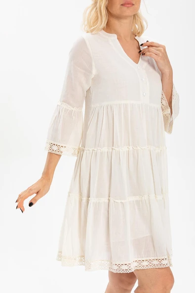 Şeyma Vual Kısa Yazlık Elbise Krem Krm L Krem - Resim 3