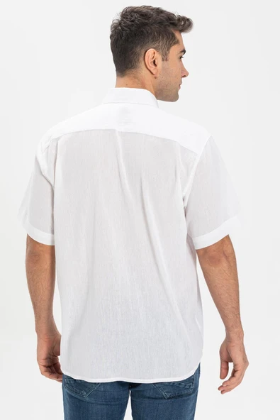Kısa Kol Şile Bezi Tek Cepli Erkek Yazlık Gömlek Beyaz 3001 M Beyaz - Resim 2
