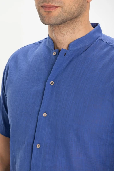 Kısa Kol Şantuklu Pamuk Bodrum Yazlık Erkek Gömlek Saks 3050 M Saks - Resim 3