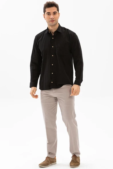 Uzun Kol Şile Bezi Tek Cepli Erkek Yazlık Gömlek Siyah 3003 XL Siyah